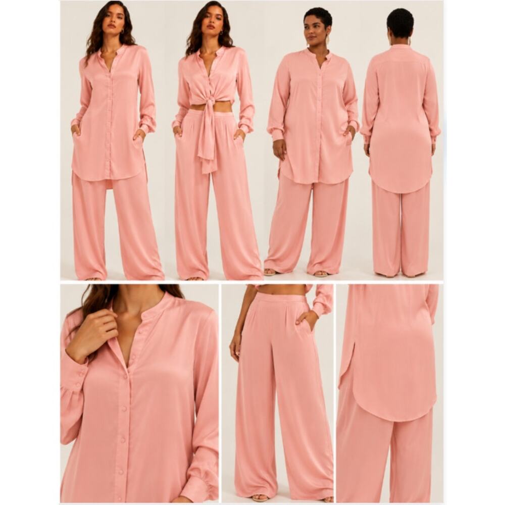 Andrea Iyamah UCHI Tunic & Pants FULL SET Powder Peach Pink M/US 8 NWT - Picture 1 of 9